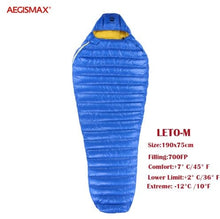 Load image into Gallery viewer, Aegismax 2019 new arrival LETO  Ultralight water repellent White Goose Down Sleeping bag Mummy  Splicing  Hiking Camping 700FP