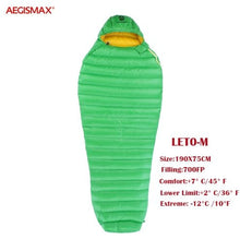 Load image into Gallery viewer, Aegismax 2019 new arrival LETO  Ultralight water repellent White Goose Down Sleeping bag Mummy  Splicing  Hiking Camping 700FP