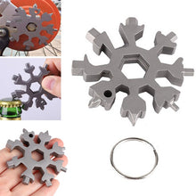 Load image into Gallery viewer, 18 in 1 snowflake multi spanner multifunction pocket key ring survive tool hex camp multipurpose outdoor hike keyring wrench bot
