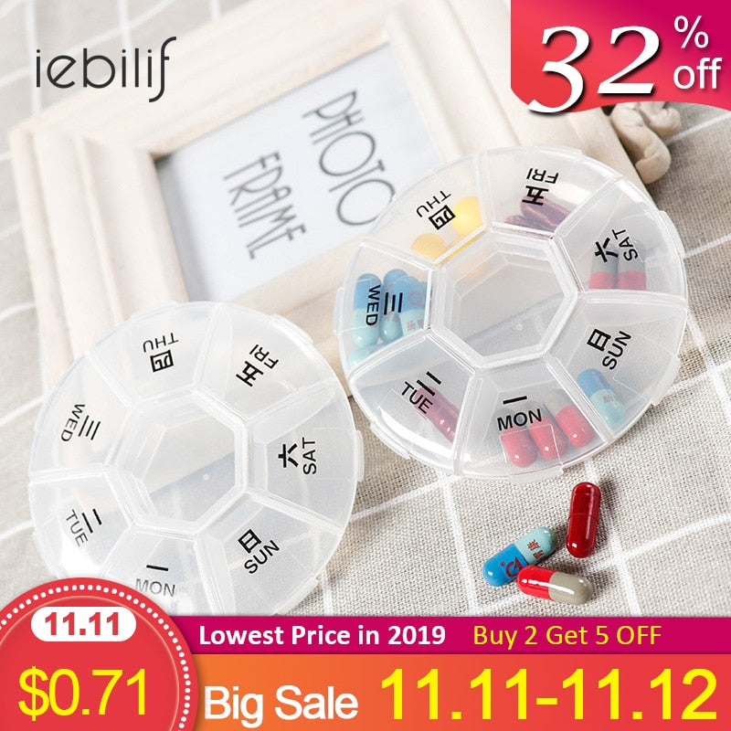 7 Day Mini Weekly Tablet Pill Medicine Box Holder Storage Organizer Container Case Pill Box Splitters Travel Pill Box
