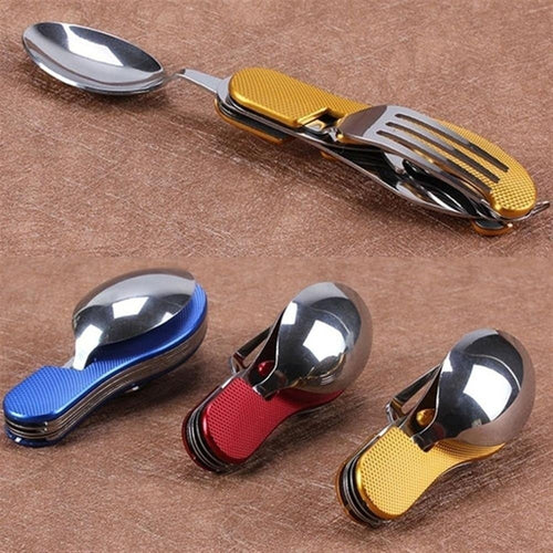 Multifunction 3-in-1 Outdoor Travel Camping Hiking Pocket Folding Spoon Fork Knife Durable Outdoor Camping