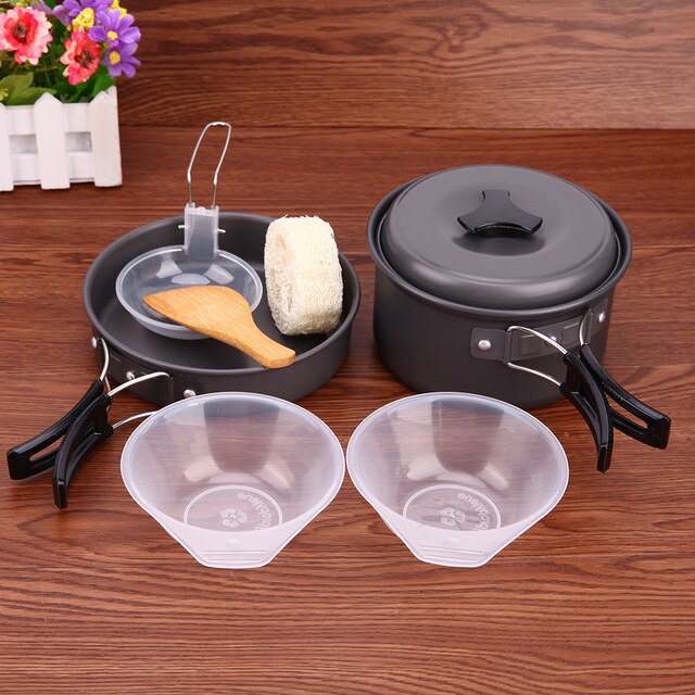 8pcs/set Outdoor Camping Cookware Set Portable Utensils 2-3 Persons Bowl Pot Spoon tableware Cooking Travel Picnic Set