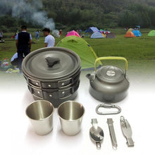 Load image into Gallery viewer, 8pcs/set Outdoor Camping Cookware Set Portable Utensils 2-3 Persons Bowl Pot Spoon tableware Cooking Travel Picnic Set