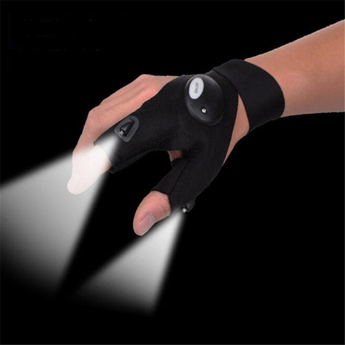 One Piece Fingerless Glove with LED Light Flashlight Glove Camping Hiking Hunting Gloves Left/Right Hand Fishing Magic Strap