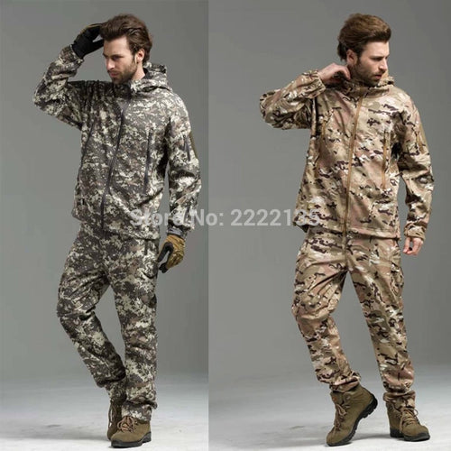 Hunting Softshell Camouflage Clothes Outdoor Tactical Millitary Jacket Suit Men Waterproof Combat Jacket+pants Windproof Hoody