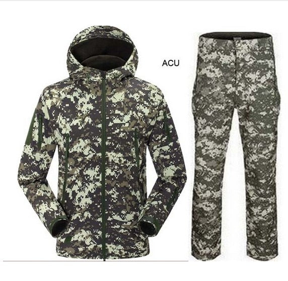 Hunting Softshell Camouflage Clothes Outdoor Tactical Millitary Jacket Suit Men Waterproof Combat Jacket+pants Windproof Hoody