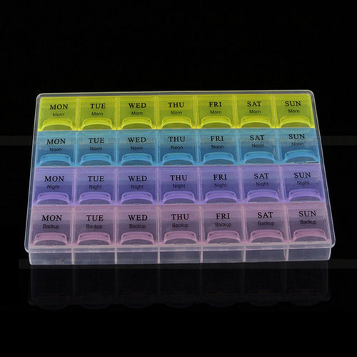 1PCS 4 Row 28 Squares Weekly 7 Days Tablet Pill Box Holder Medicine Storage Organizer Container Case
