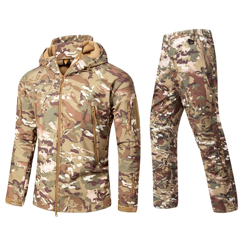 Man Winter Outdoor Hunting Sets Waterproof Softshell Tactical Camouflage Jackets + Pants Military Suits Man Sport Hikin Jacket