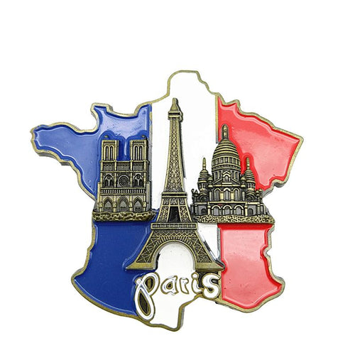 1 Pc New Creative 3D Metal Magnet France Map Fridge Sticker Resin Sticker Paris Tourist Souvenir Home Decor